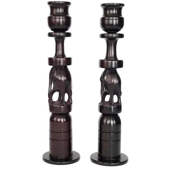 Candle Holders with Carved Elephants - Picture 2 of 5